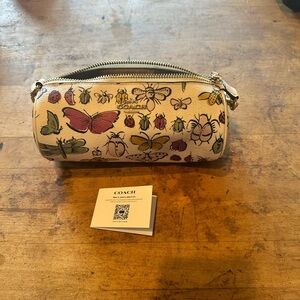 Coach White Butterfly and Insect Print Wristlet
